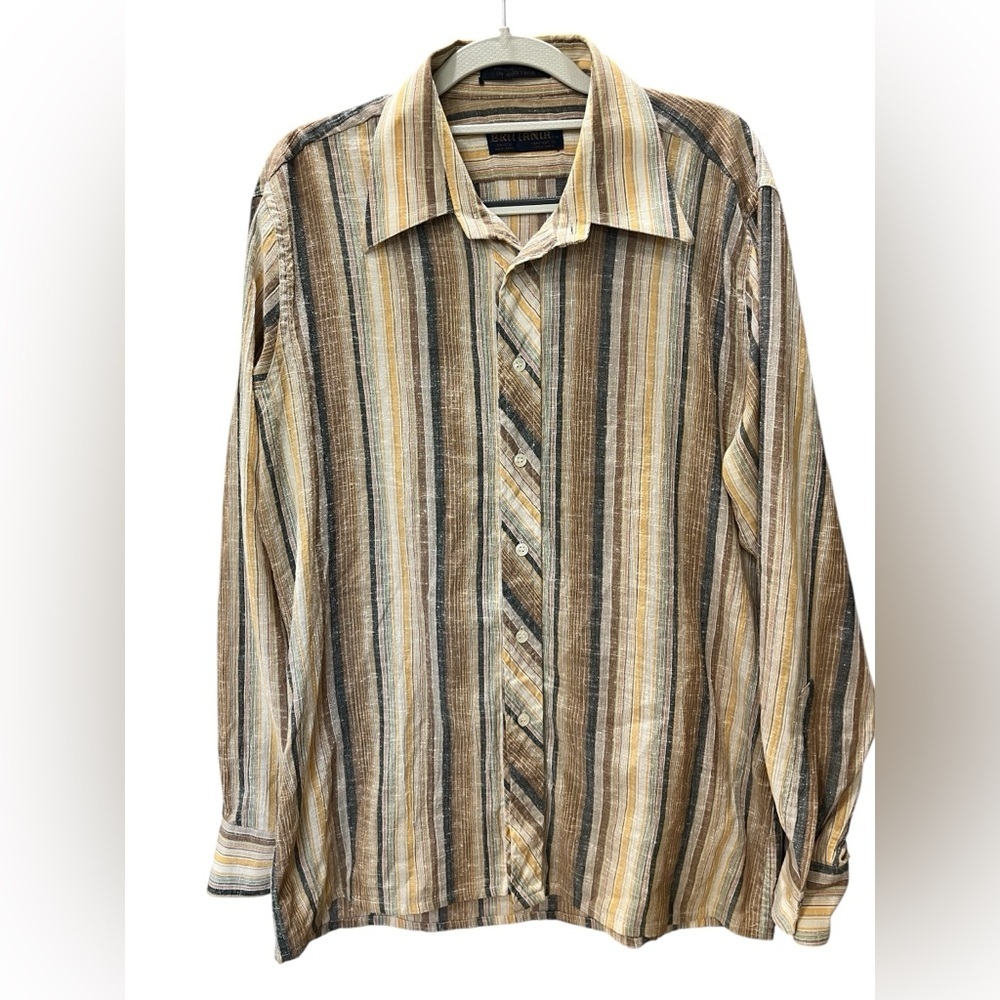 Hippie grunge Brittania vintage 80’s  Men's Striped Shirt in Brown and Tan-XL